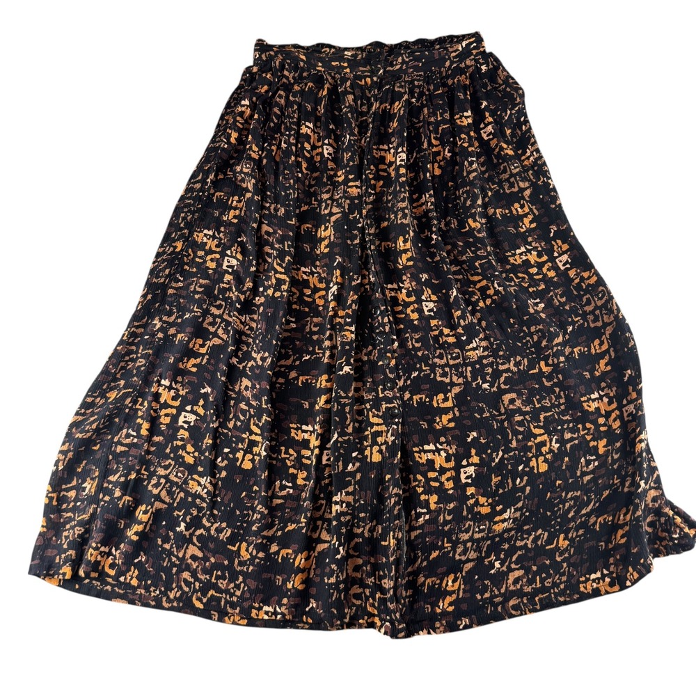 Anai Anai Women Abstract Print Rayon Maxi Skirt Black Brown Elastic Waist Medium